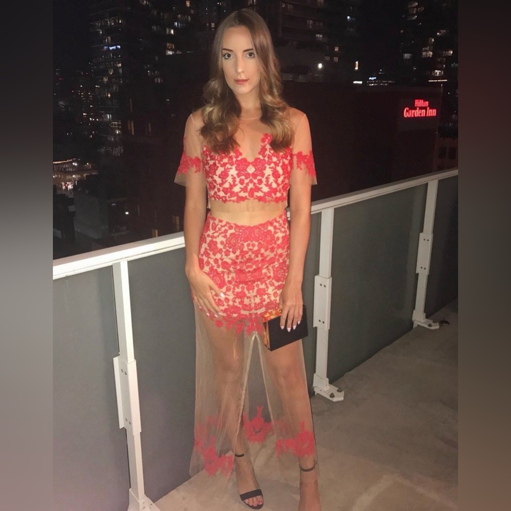 For Love & Lemons Luau Mesh Nude Maxi Skirt Set